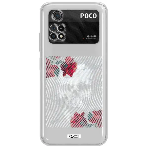 Rose And Skull Pattern Line Xiaomi Poco M4 Pro 4G Clear Tpu Case