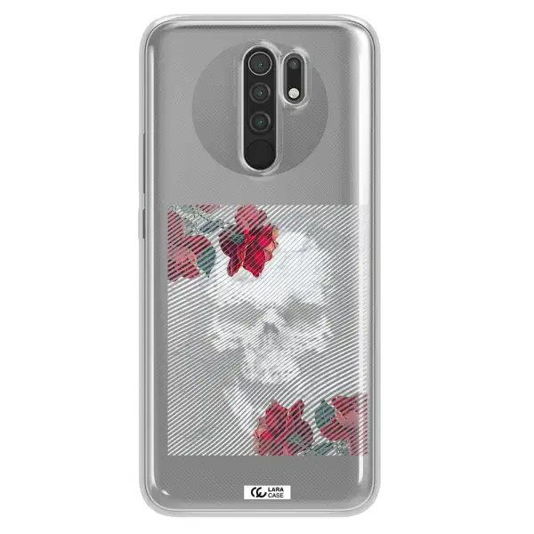 Rose And Skull Pattern Line Xiaomi Redmi 9 Clear TPU Case