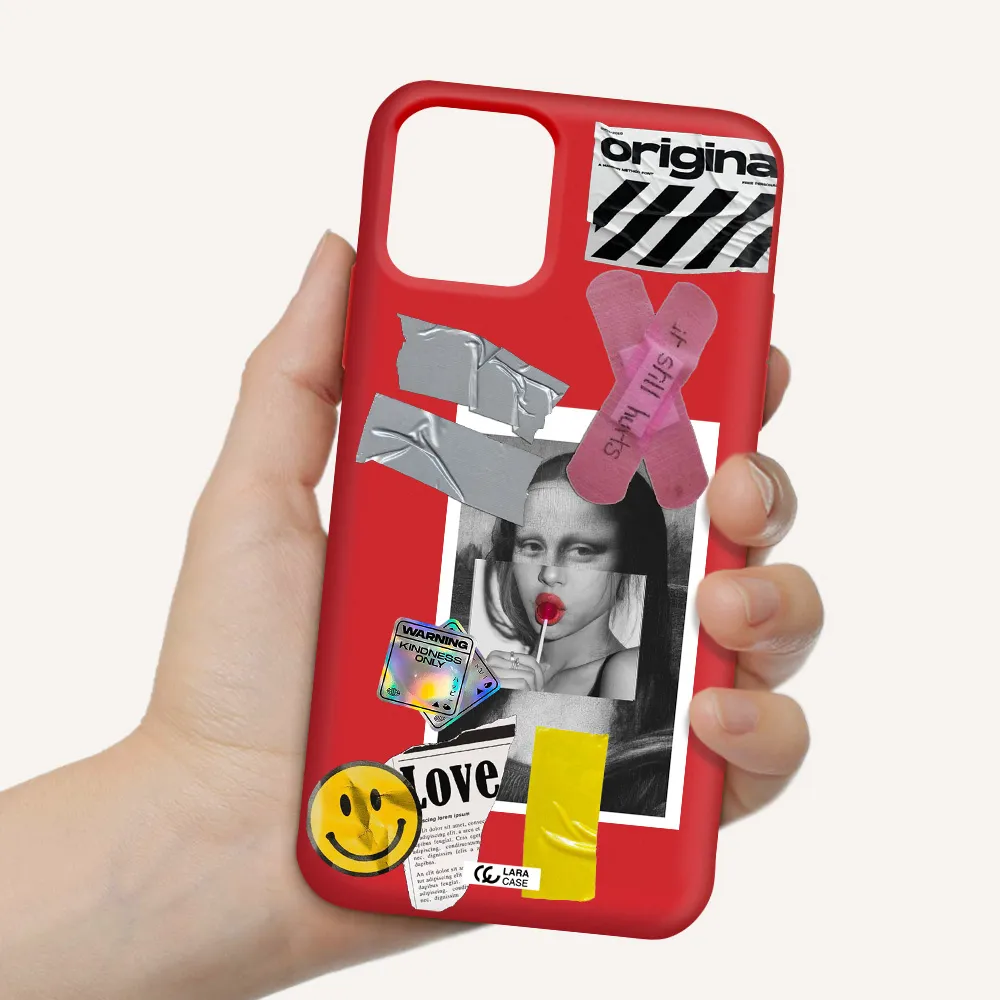 Mona Lisa Street Style Apple iPhone 11 pro max Silicone Imperial Red Case