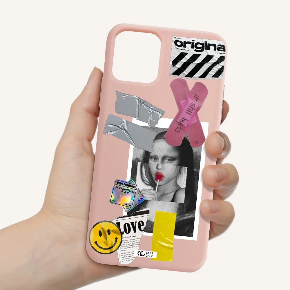Mona Lisa Street Style Apple iPhone 11 pro max Silicone pastel pink Case