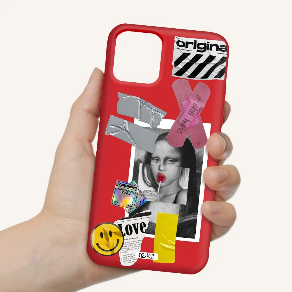 Mona Lisa Street Style Apple iPhone 11 pro Silicone Imperial Red Case