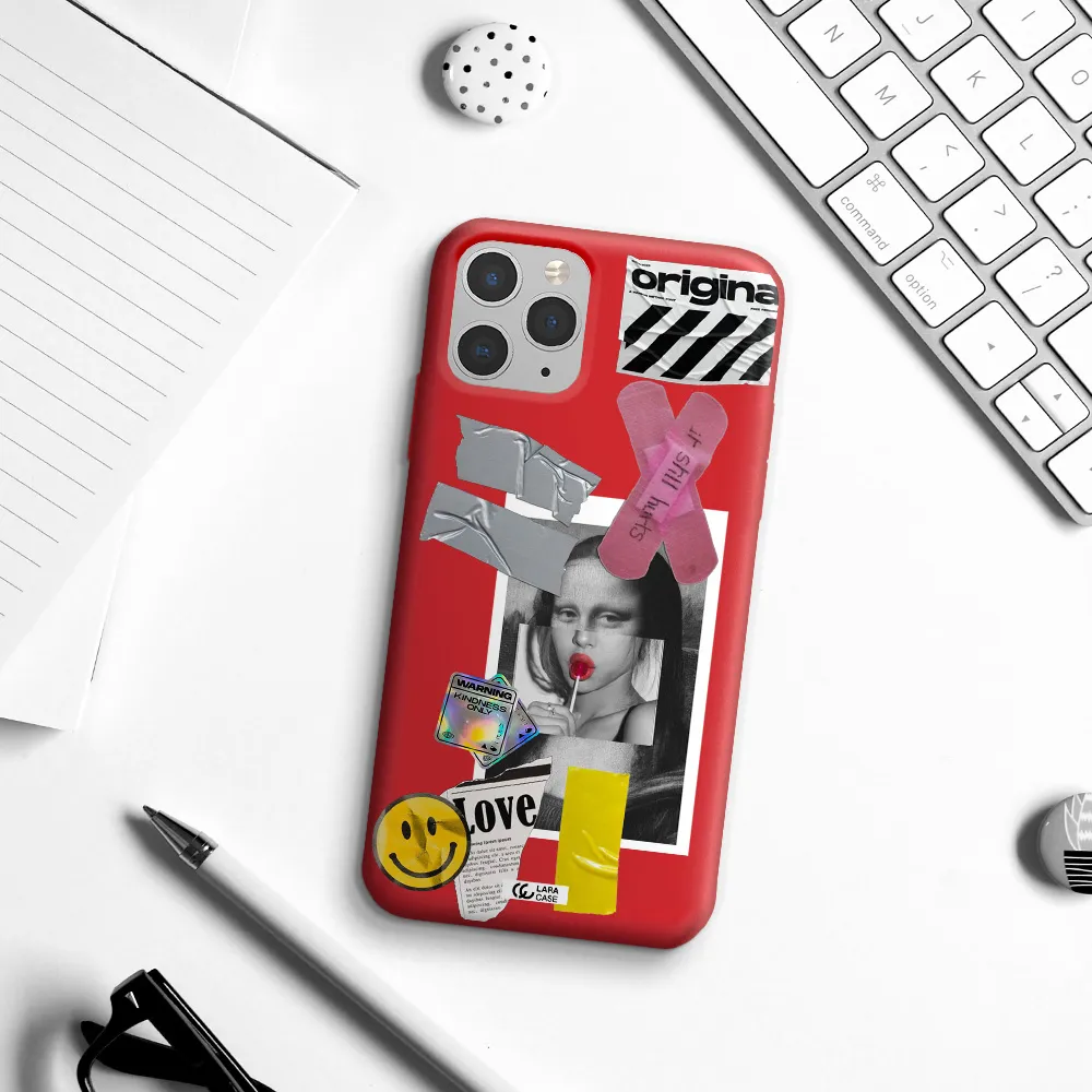 Mona Lisa Street Style Apple iPhone 11 pro Silicone Imperial Red Case
