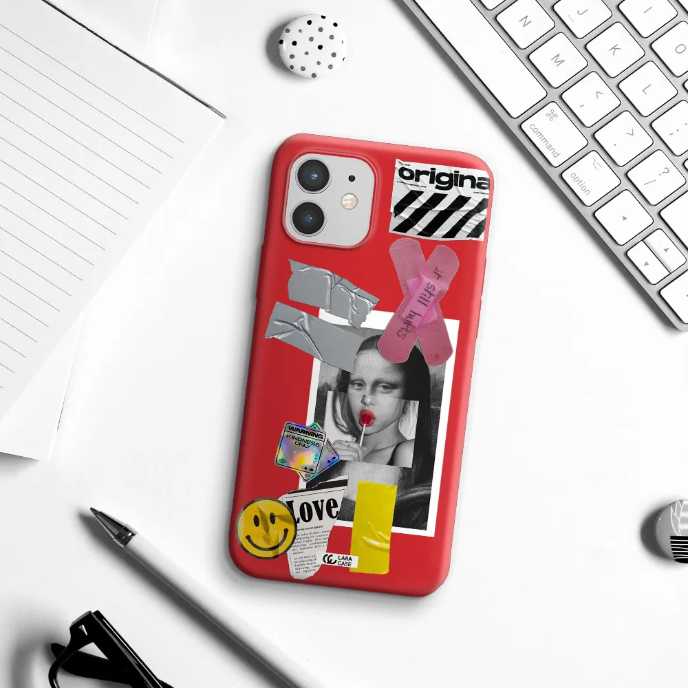Mona Lisa Street Style Apple iPhone 12 mini Silicone Imperial Red Case
