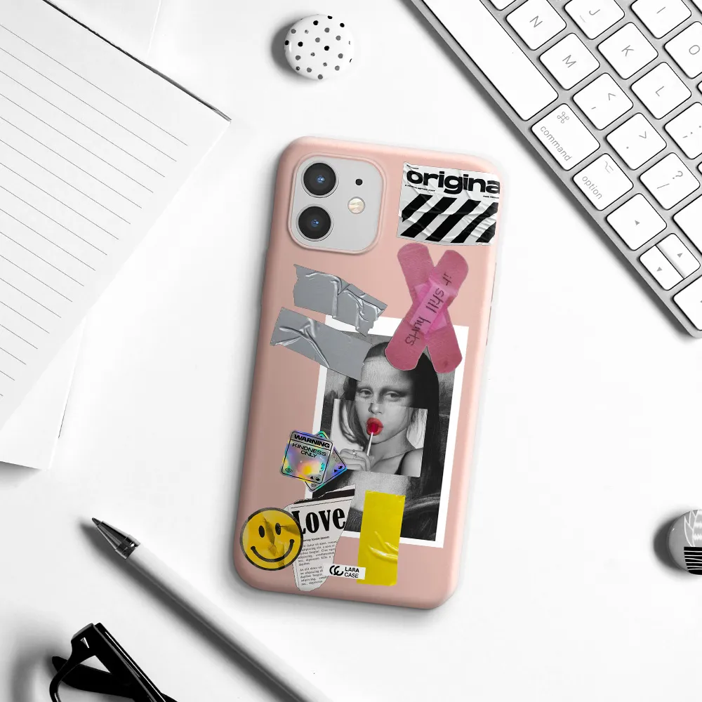 Mona Lisa Street Style Apple iPhone 12 mini Silicone pastel pink Case