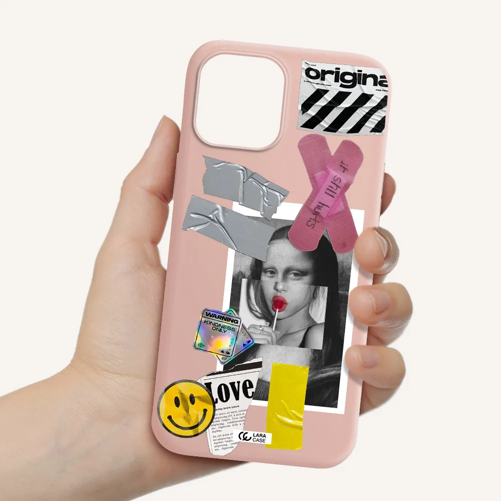 Mona Lisa Street Style Apple iPhone 12 pro max Silicone pastel pink Case