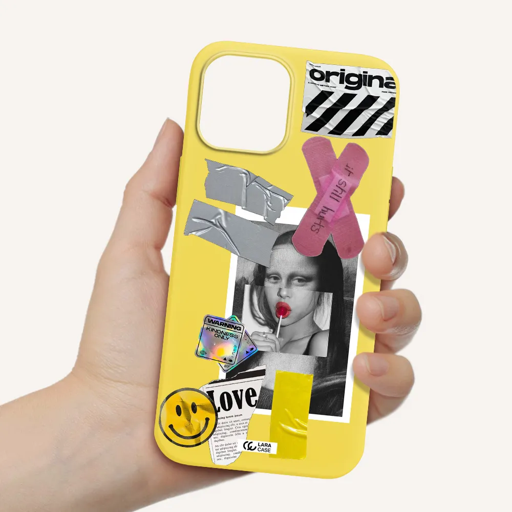 Mona Lisa Street Style Apple iPhone 12 pro Silicone canary yellow Case