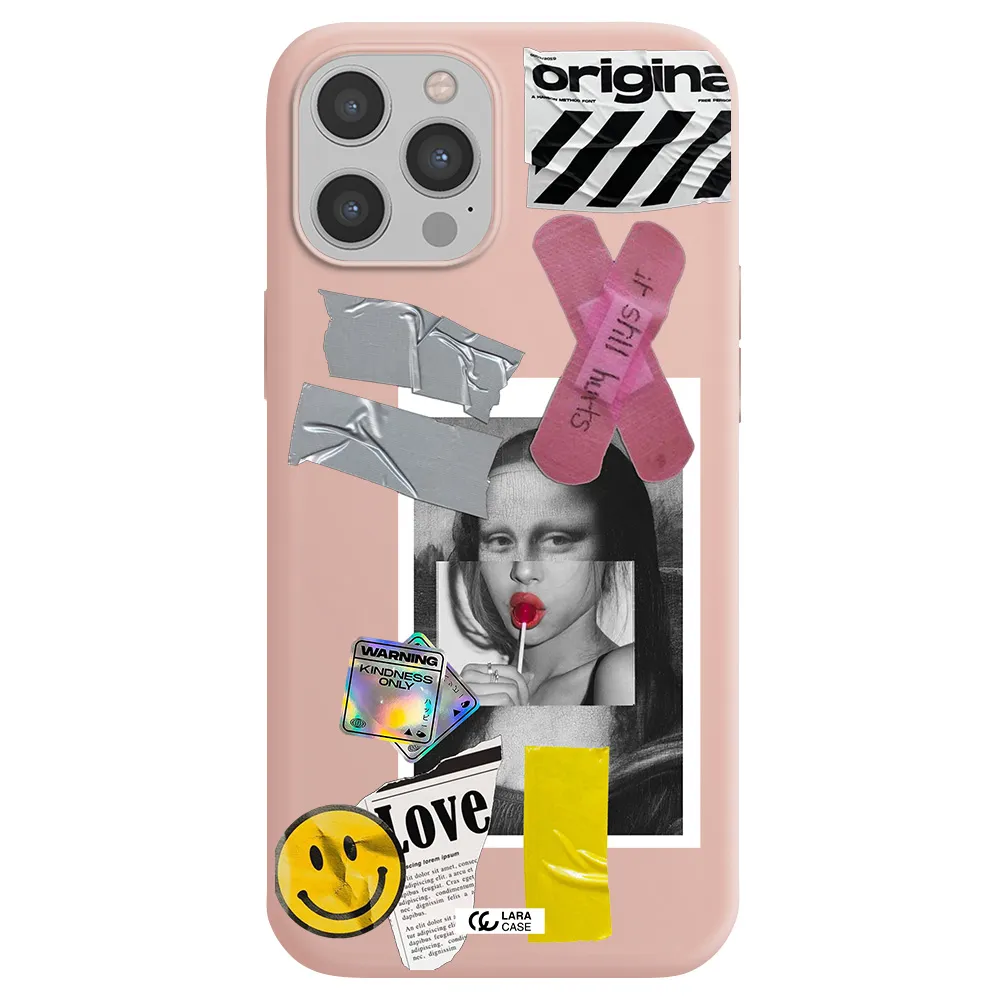 Mona Lisa Street Style Apple iPhone 12 pro Silicone pastel pink Case