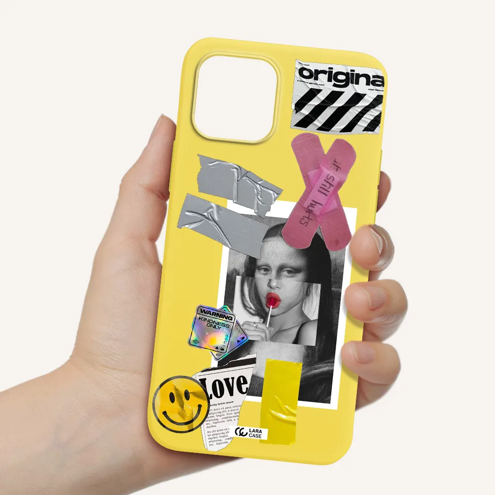 Mona Lisa Street Style Apple iPhone 12 Silicone canary yellow Case