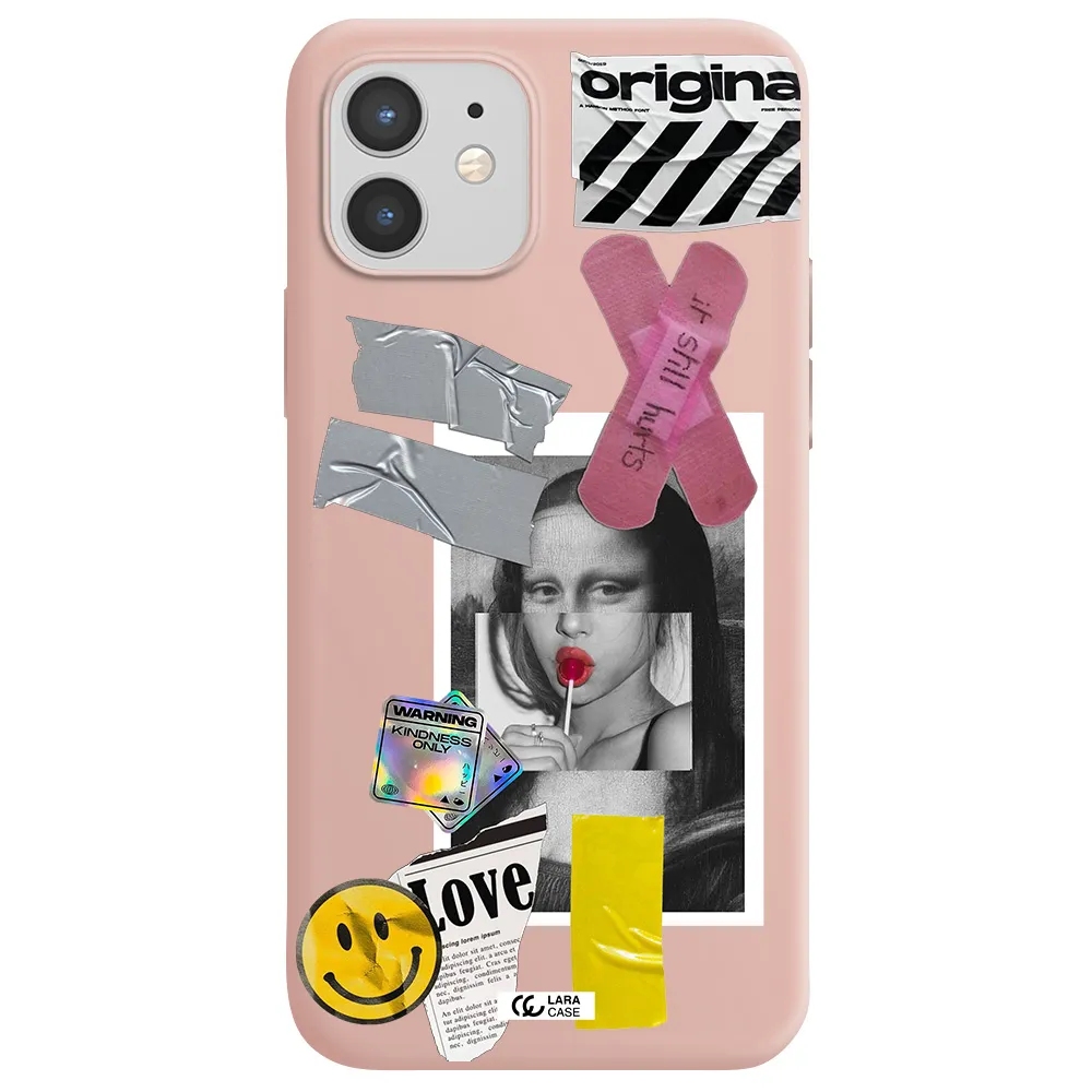 Mona Lisa Street Style Apple iPhone 12 Silicone pastel pink Case