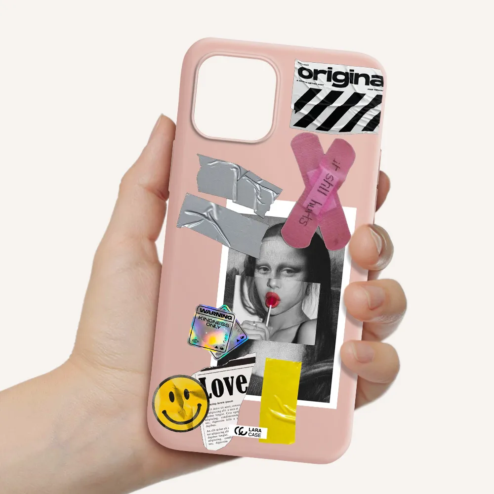 Mona Lisa Street Style Apple iPhone 12 Silicone pastel pink Case