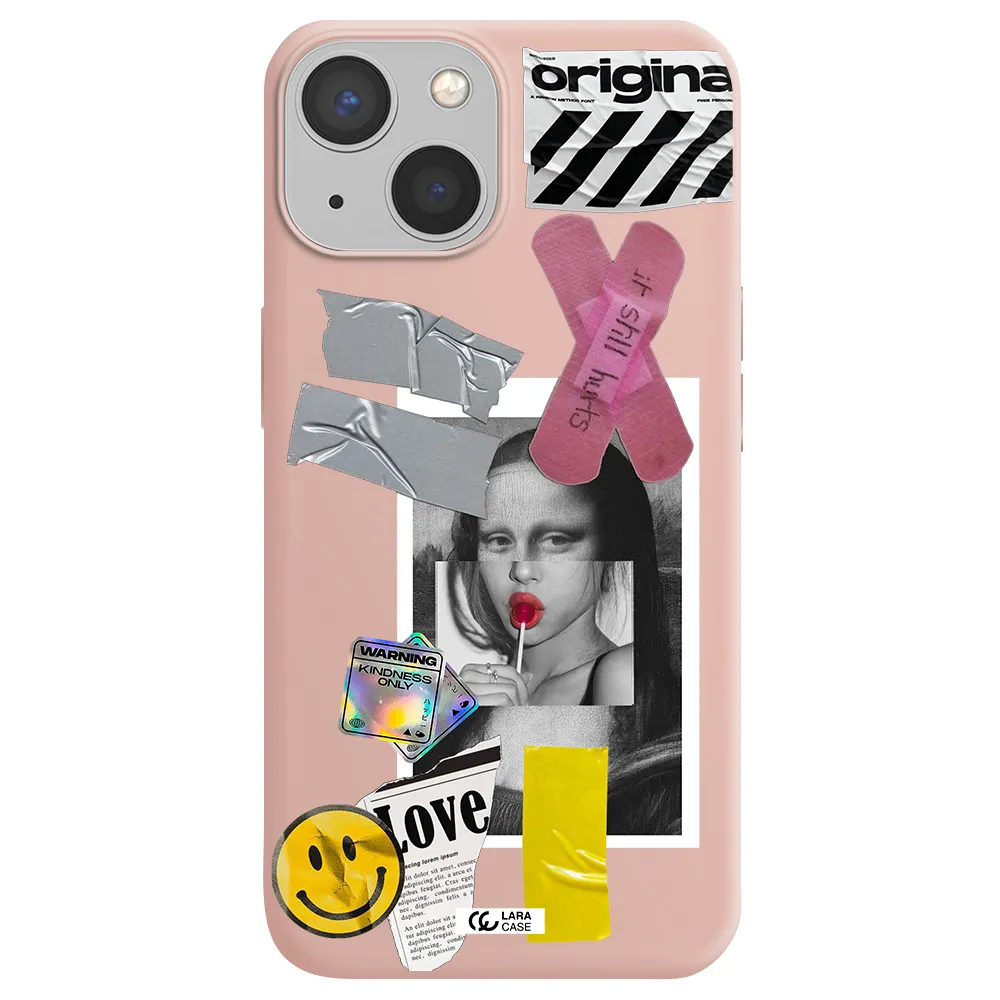Mona Lisa Street Style Apple iPhone 13 mini Silicone pastel pink Case