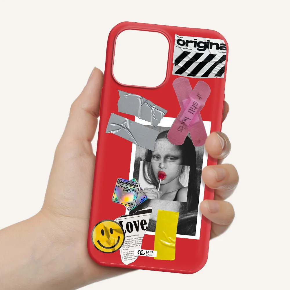 Mona Lisa Street Style Apple iPhone 13 Pro Silicone Imperial Red Case