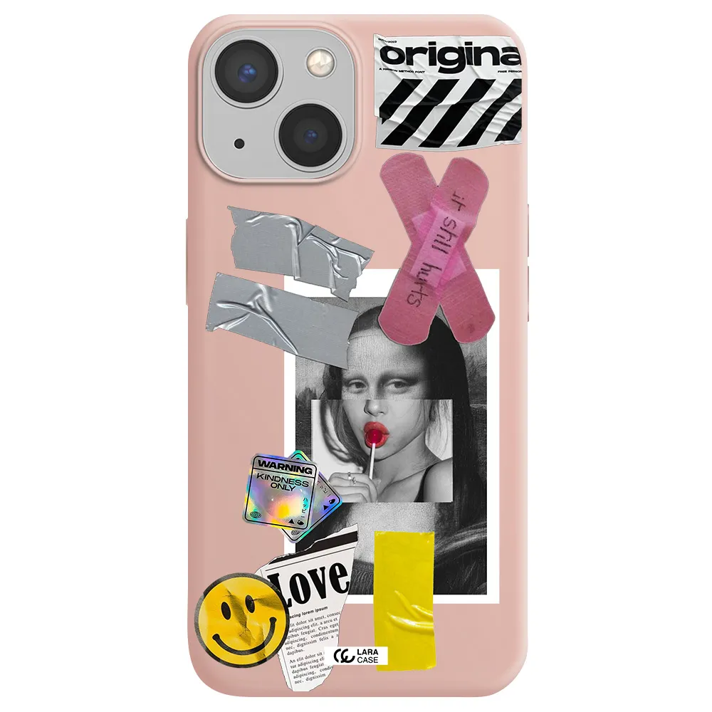 Mona Lisa Street Style Apple iPhone 13 Silicone pastel pink Case