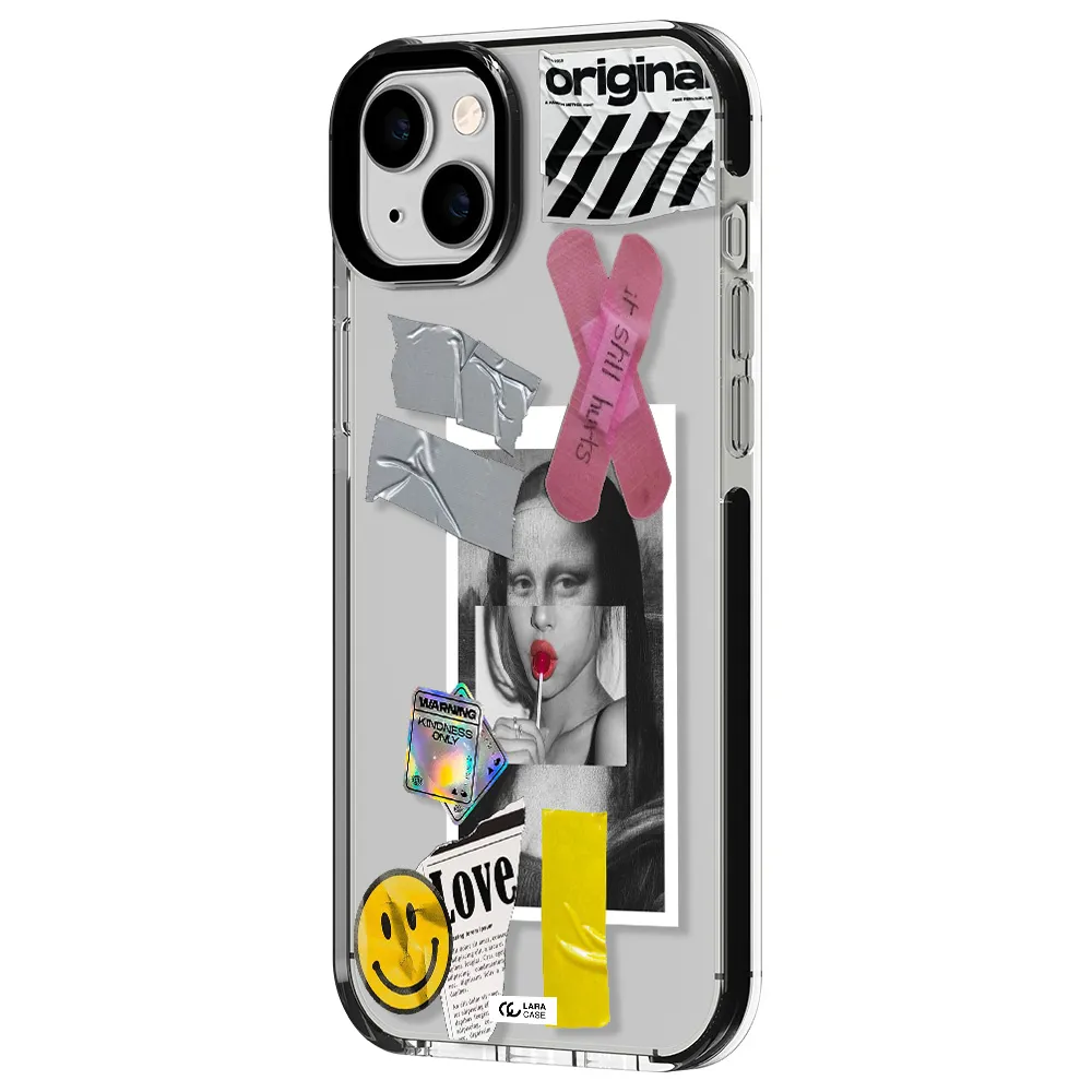 Mona Lisa Street Style Apple iPhone 14 plus impact black border Case
