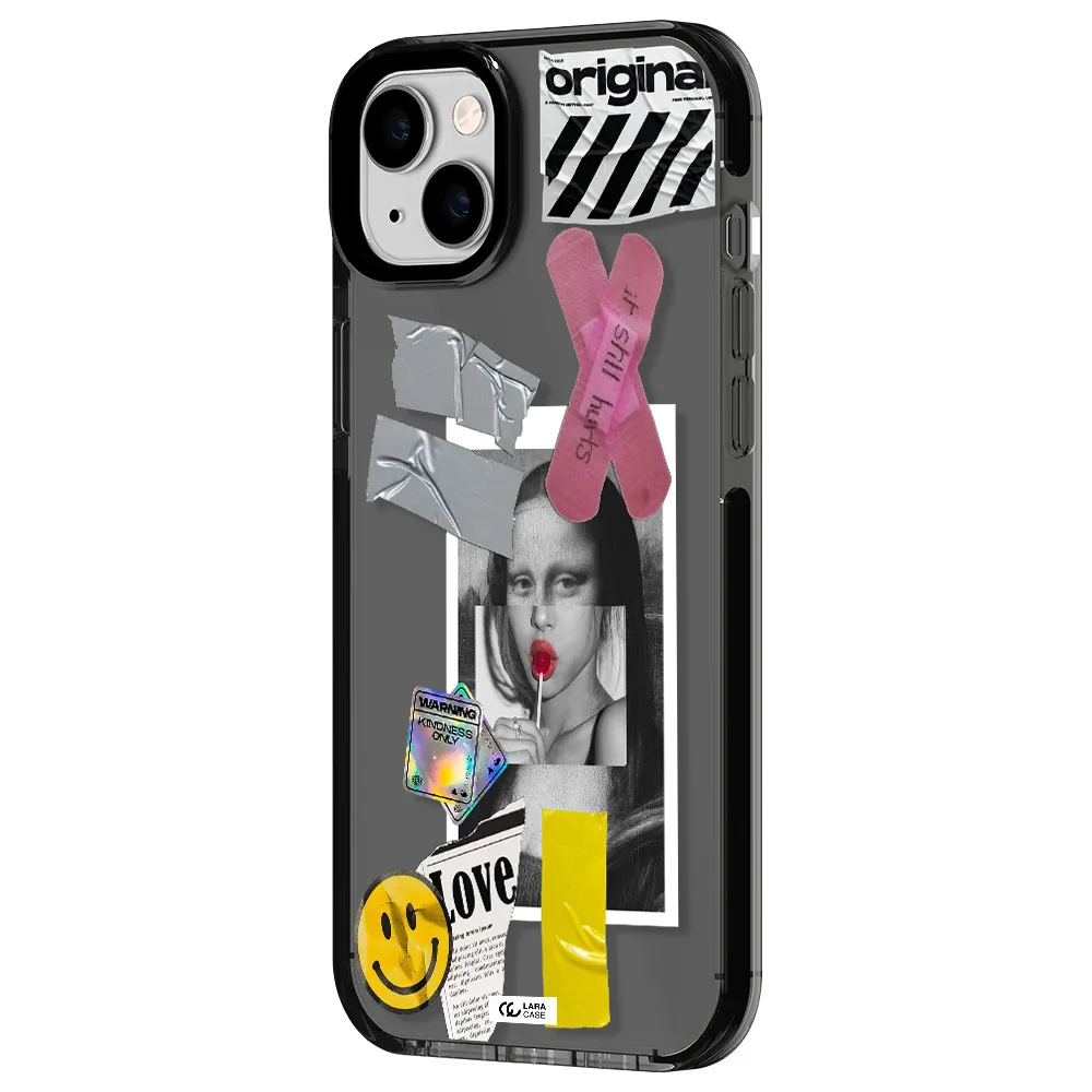 Mona Lisa Street Style Apple iPhone 14 plus impact Smoke Black Case