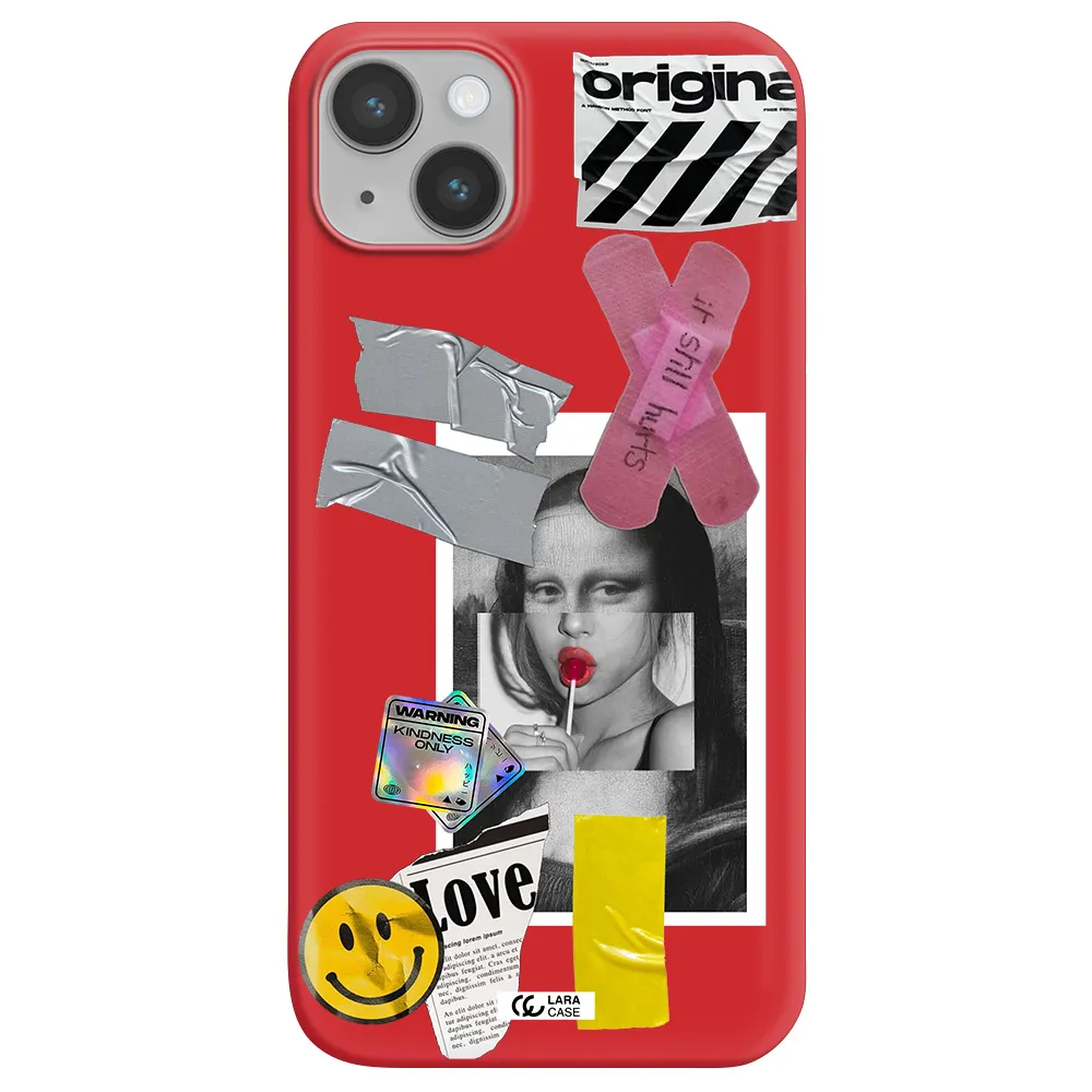 Mona Lisa Street Style Apple iPhone 14 plus Silicone Imperial Red Case