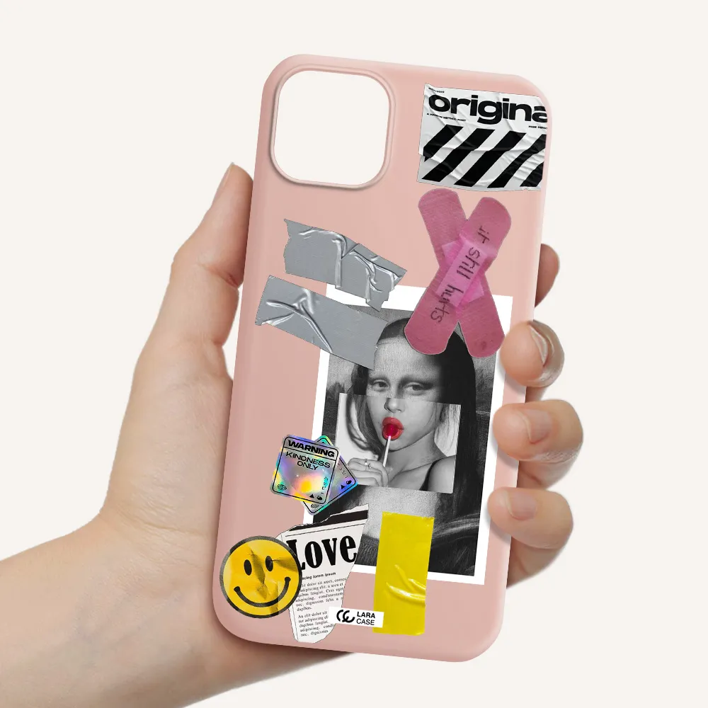 Mona Lisa Street Style Apple iPhone 14 plus Silicone pastel pink Case