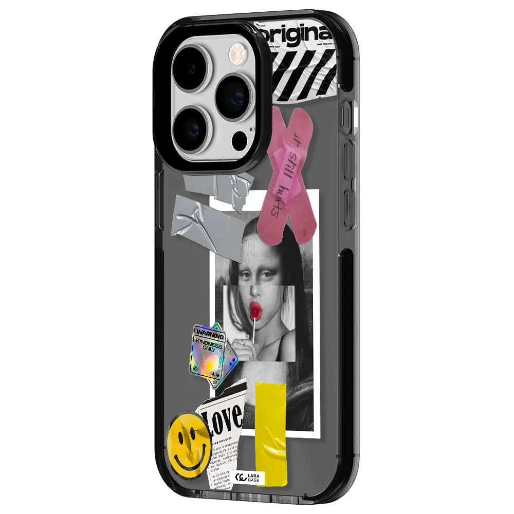 Mona Lisa Street Style Apple iPhone 14 pro impact Smoke Black Case