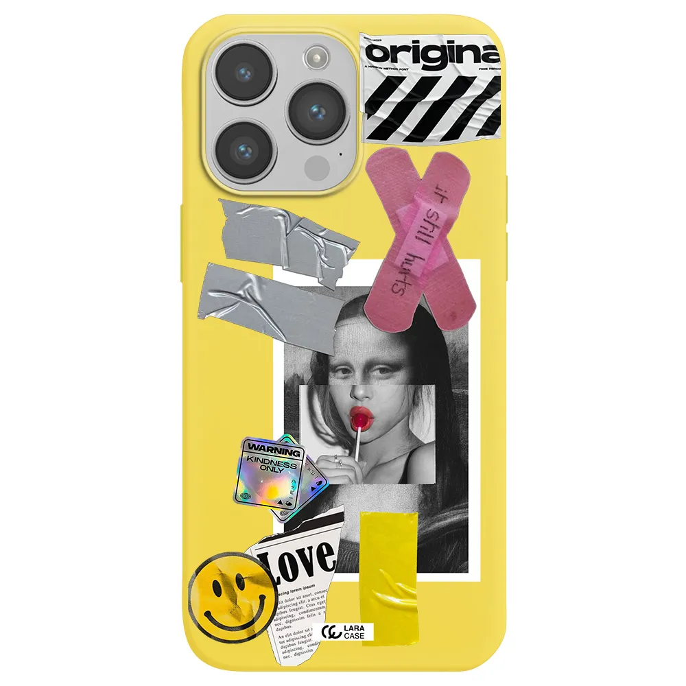 Mona Lisa Street Style Apple iPhone 14 pro max Silicone canary yellow Case