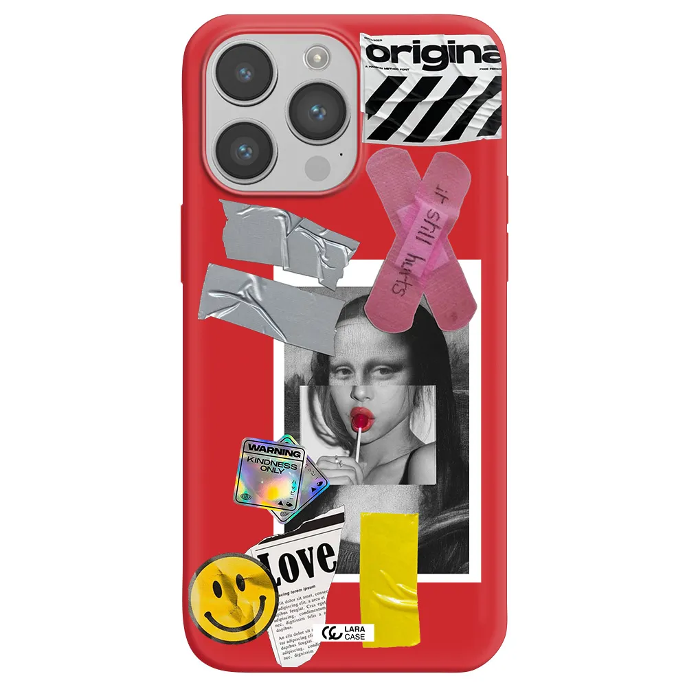 Mona Lisa Street Style Apple iPhone 14 pro max Silicone Imperial Red Case