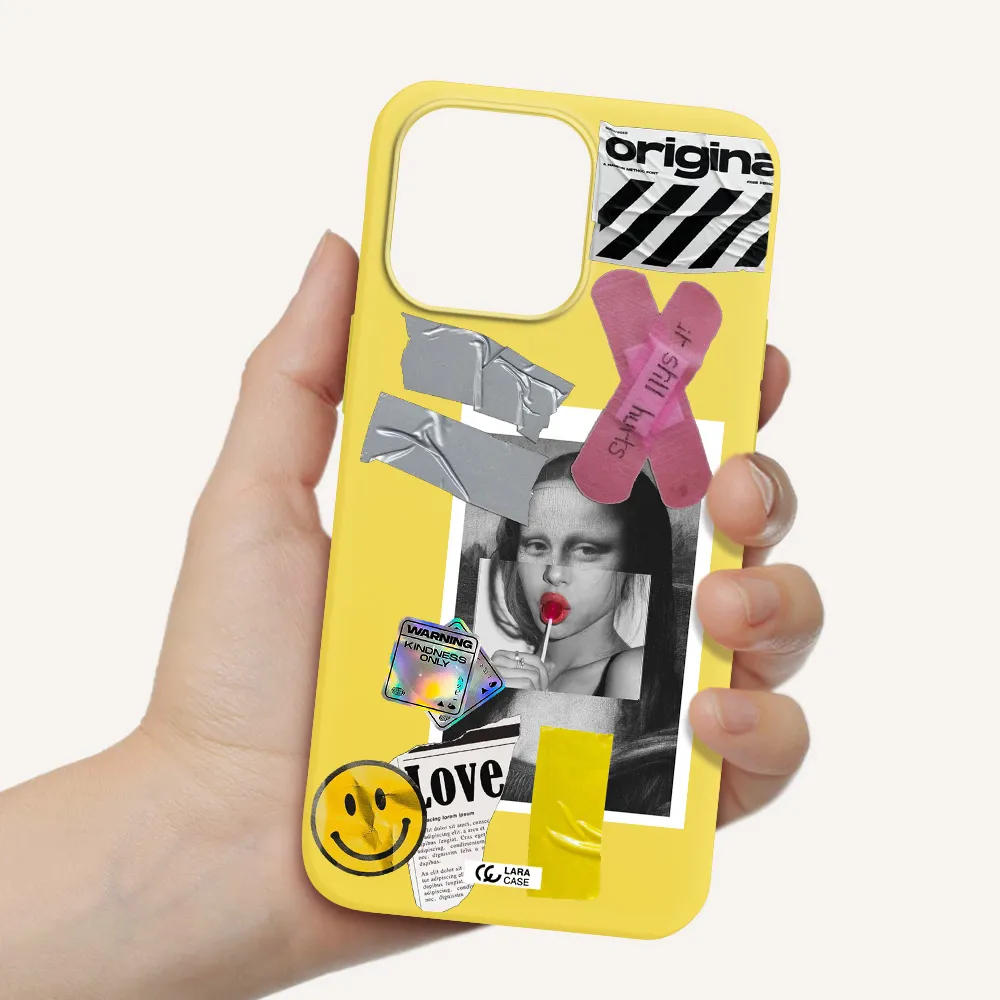 Mona Lisa Street Style Apple iPhone 14 pro Silicone canary yellow Case