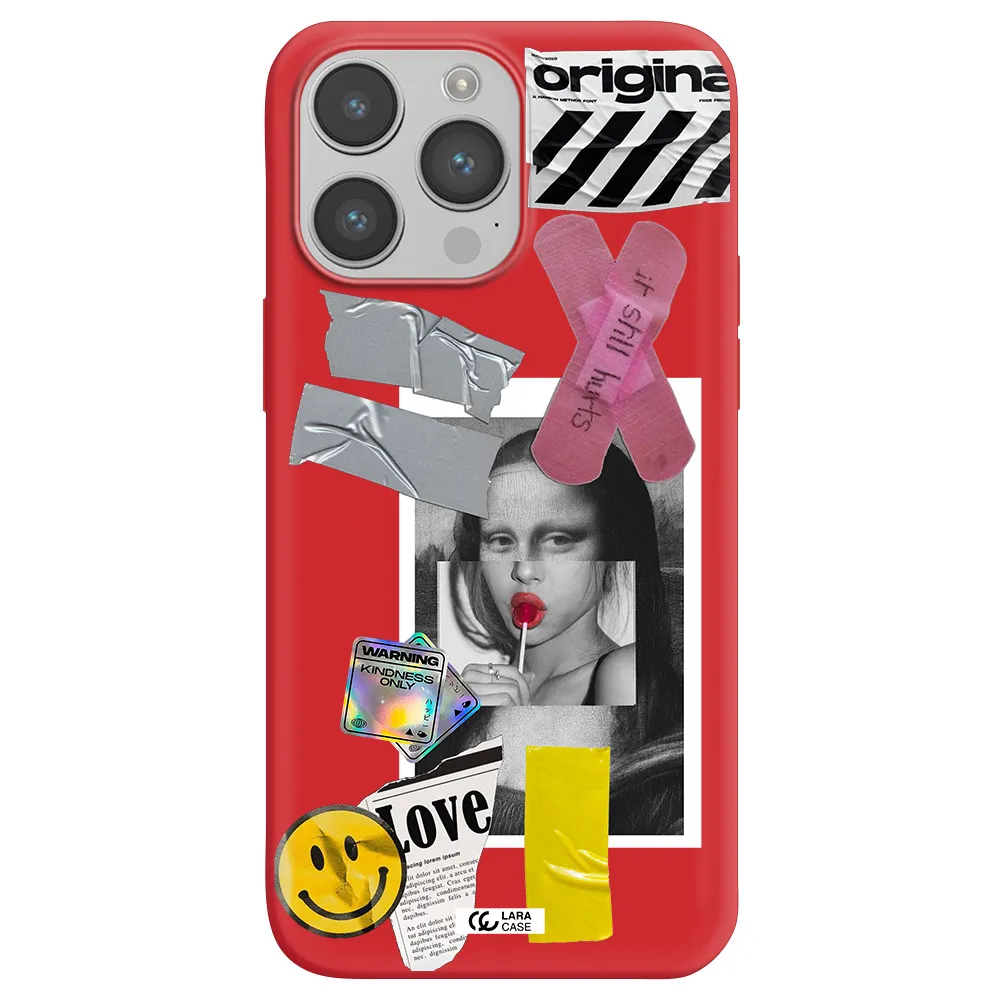 Mona Lisa Street Style Apple iPhone 14 pro Silicone Imperial Red Case