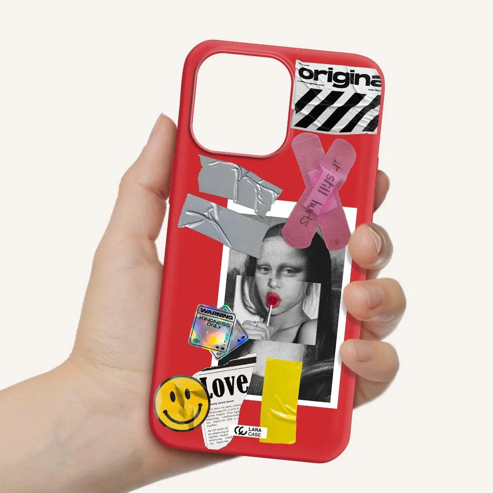 Mona Lisa Street Style Apple iPhone 14 pro Silicone Imperial Red Case