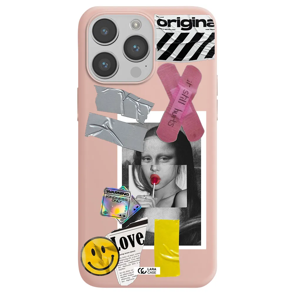 Mona Lisa Street Style Apple iPhone 14 pro Silicone pastel pink Case