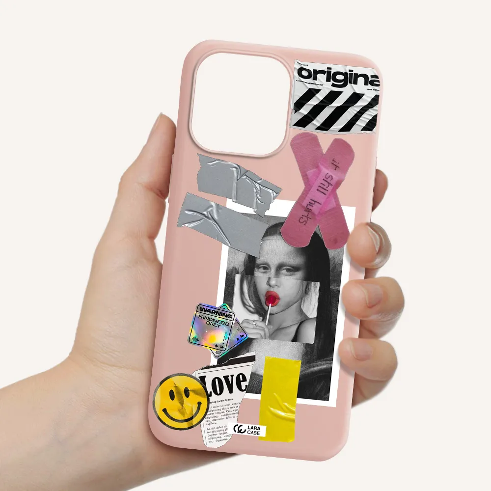 Mona Lisa Street Style Apple iPhone 14 pro Silicone pastel pink Case