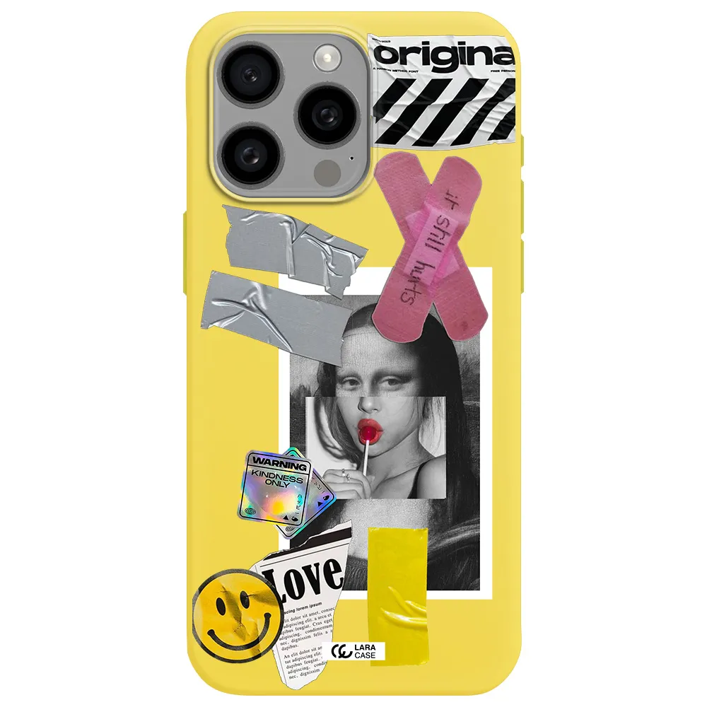 Mona Lisa Street Style Apple Iphone 15 Pro max Silicone canary yellow Case