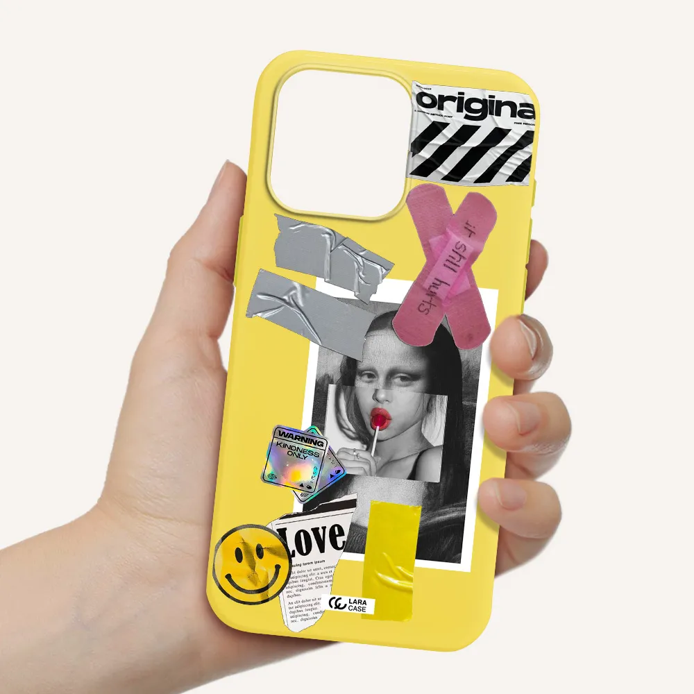 Mona Lisa Street Style Apple Iphone 15 Pro max Silicone canary yellow Case
