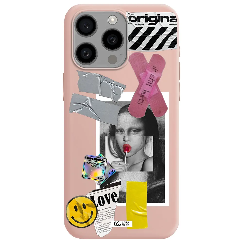 Mona Lisa Street Style Apple Iphone 15 Pro max Silicone pastel pink Case