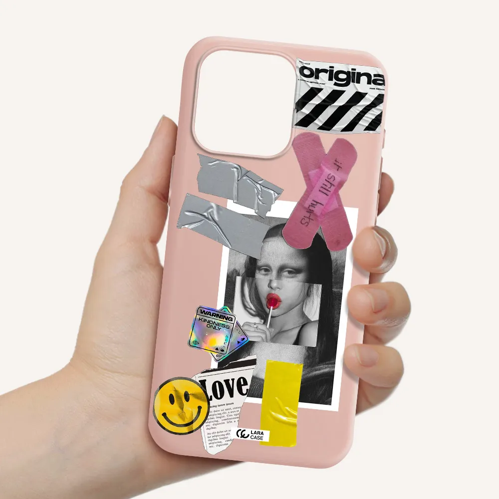 Mona Lisa Street Style Apple Iphone 15 Pro max Silicone pastel pink Case