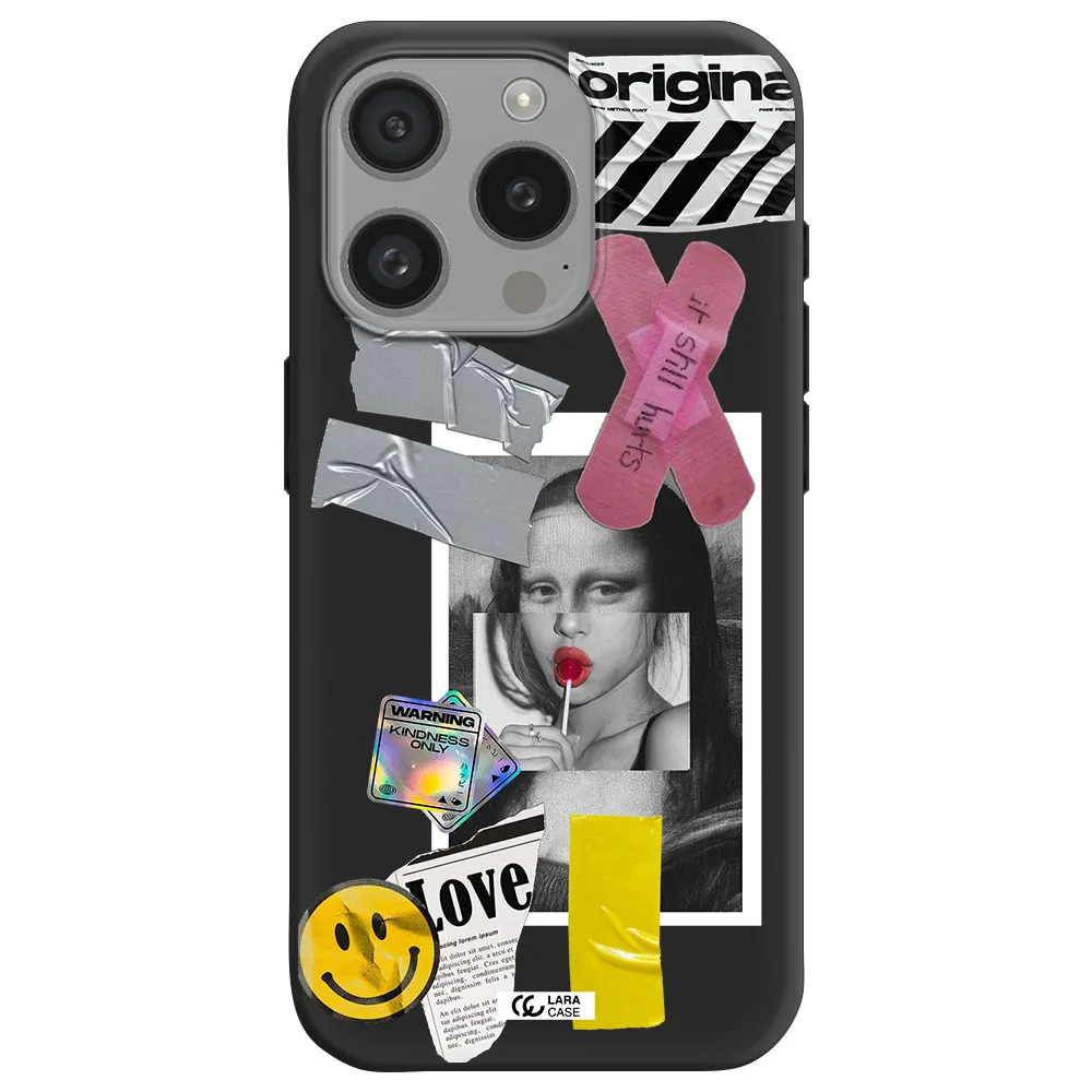 Mona Lisa Street Style Apple Iphone 15 Pro Silicone Black Case