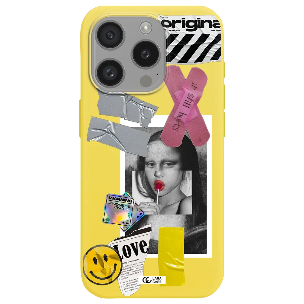 Mona Lisa Street Style Apple Iphone 15 Pro Silicone Canary Yellow Case