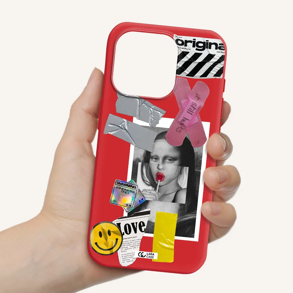 Mona Lisa Street Style Apple Iphone 15 Pro Silicone Imperial Red Case