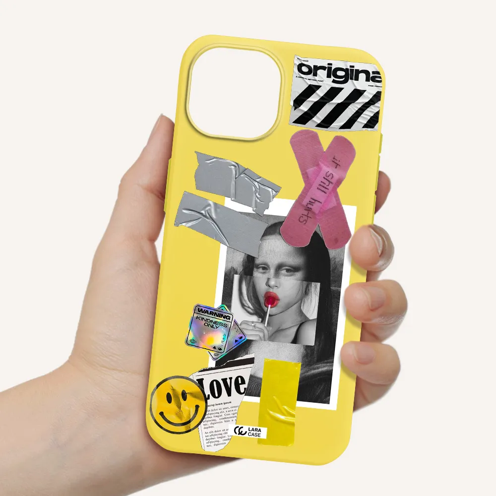 Mona Lisa Street Style Apple iPhone 15 Silicone canary yellow Case