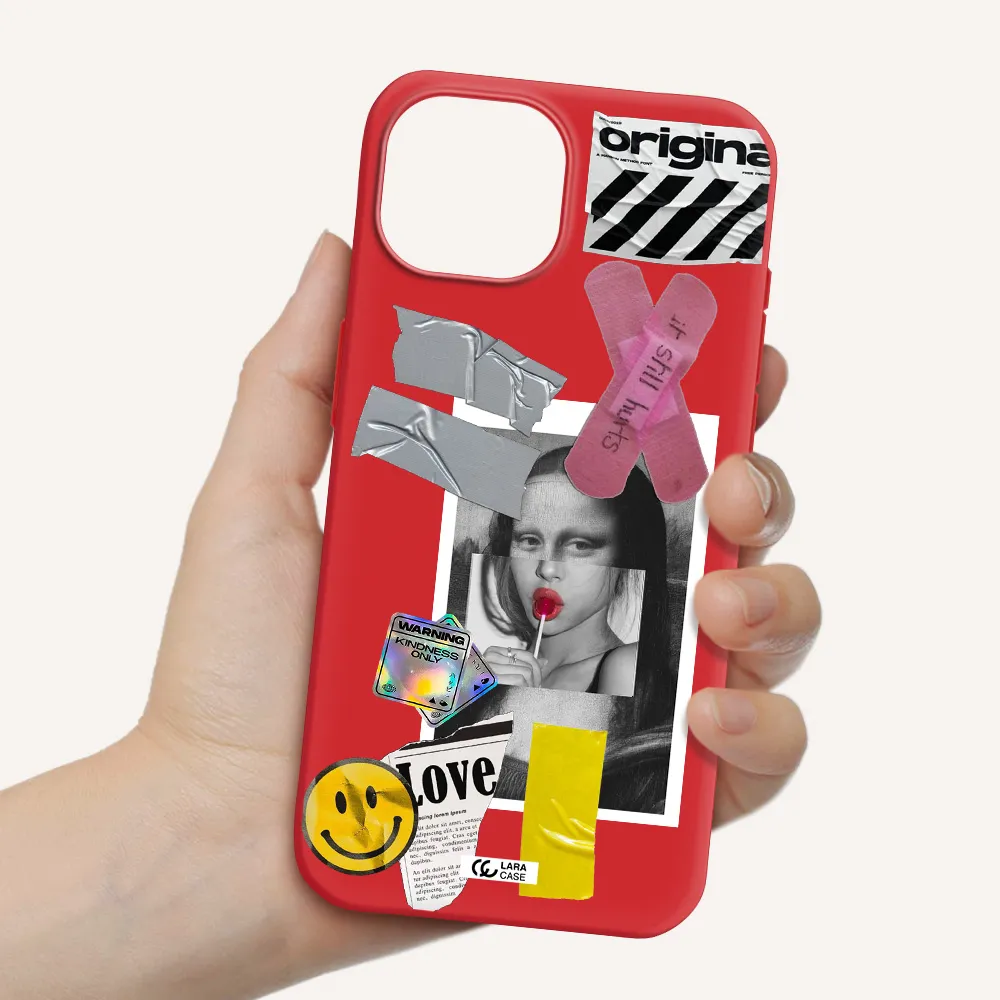 Mona Lisa Street Style Apple Iphone 15 Silicone Imperial Red Case