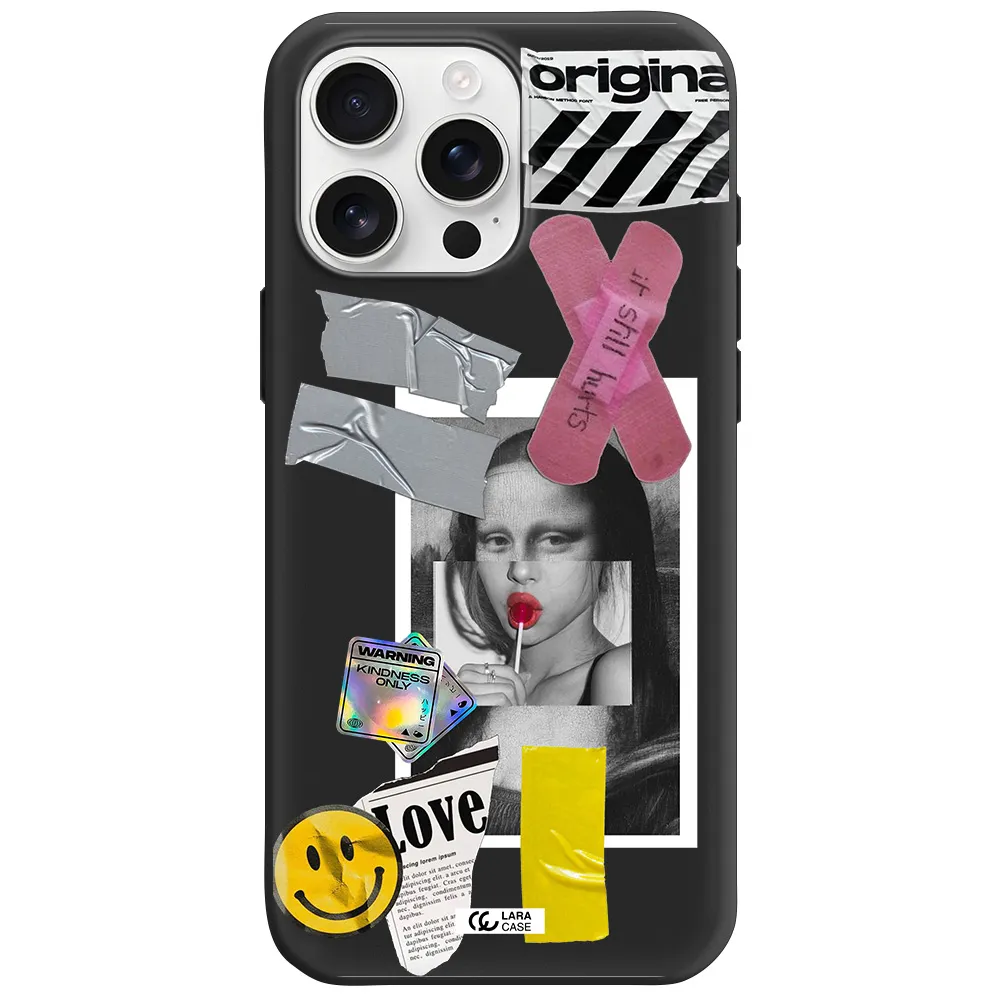 Mona Lisa Street Style Apple Iphone 16 Pro Max Silicone Black Case