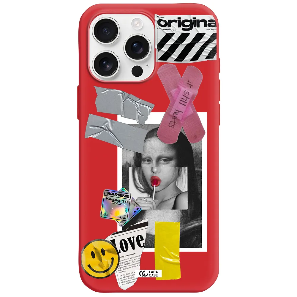 Mona Lisa Street Style Apple Iphone 16 Pro Max Silicone Imperial Red Case
