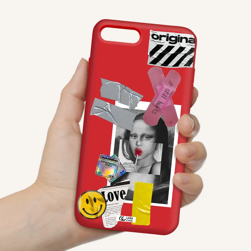 Mona Lisa Street Style Apple iPhone 8 plus Silicone Imperial Red Case