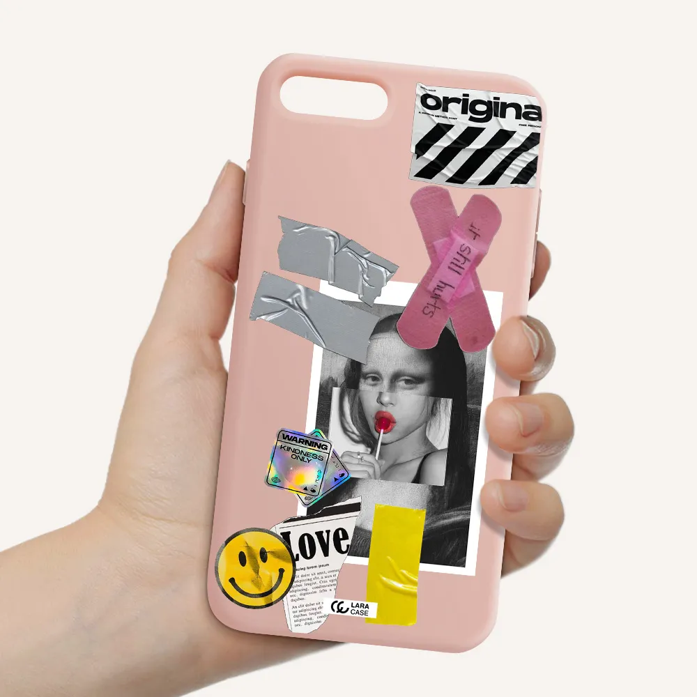 Mona Lisa Street Style Apple iPhone 8 plus Silicone pastel pink Case