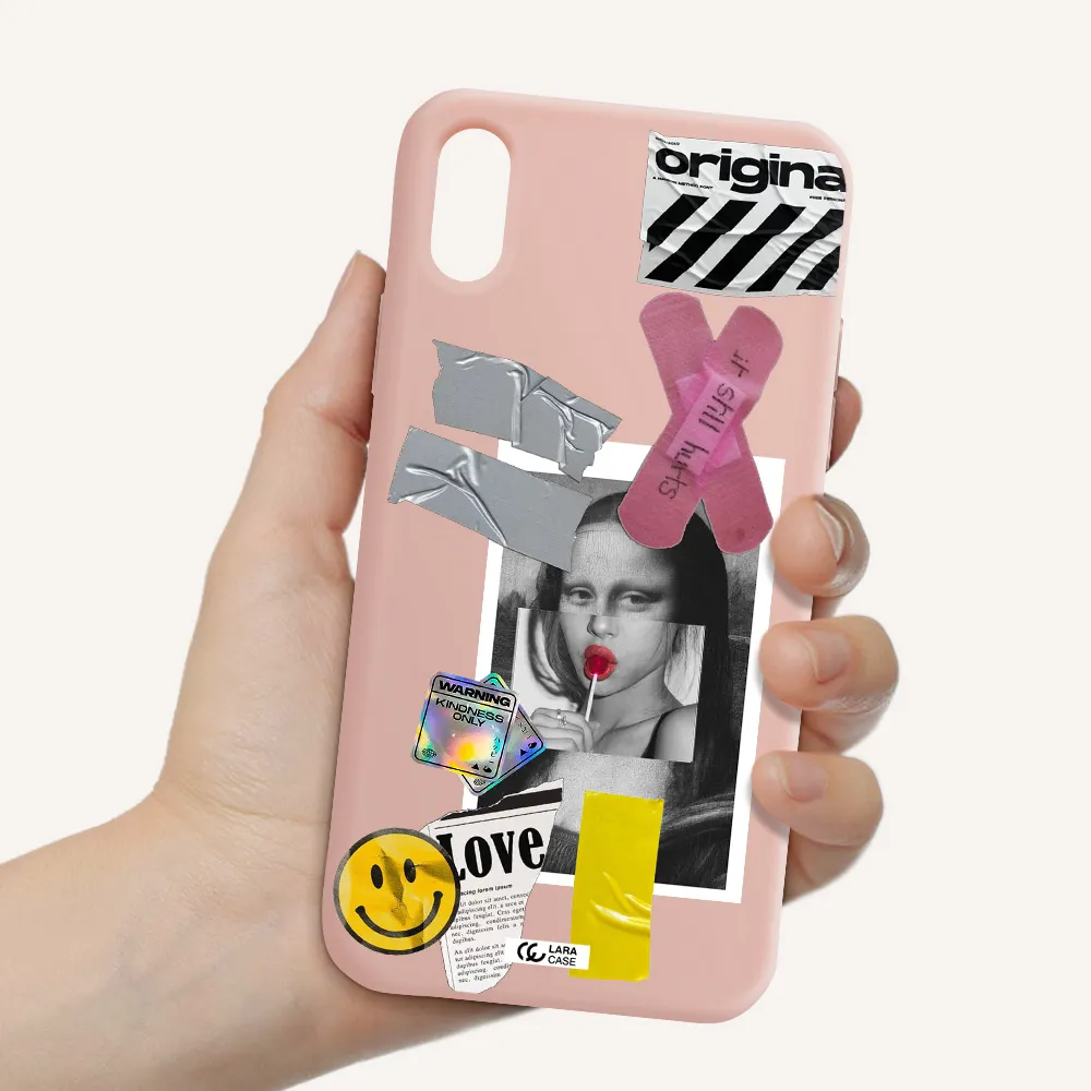 Mona Lisa Street Style Apple iPhone X Silicone pastel pink Case