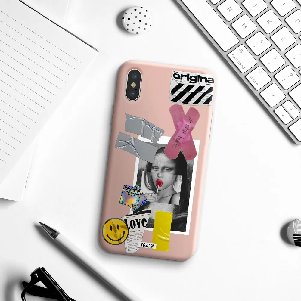 Mona Lisa Street Style Apple iPhone X Silicone pastel pink Case