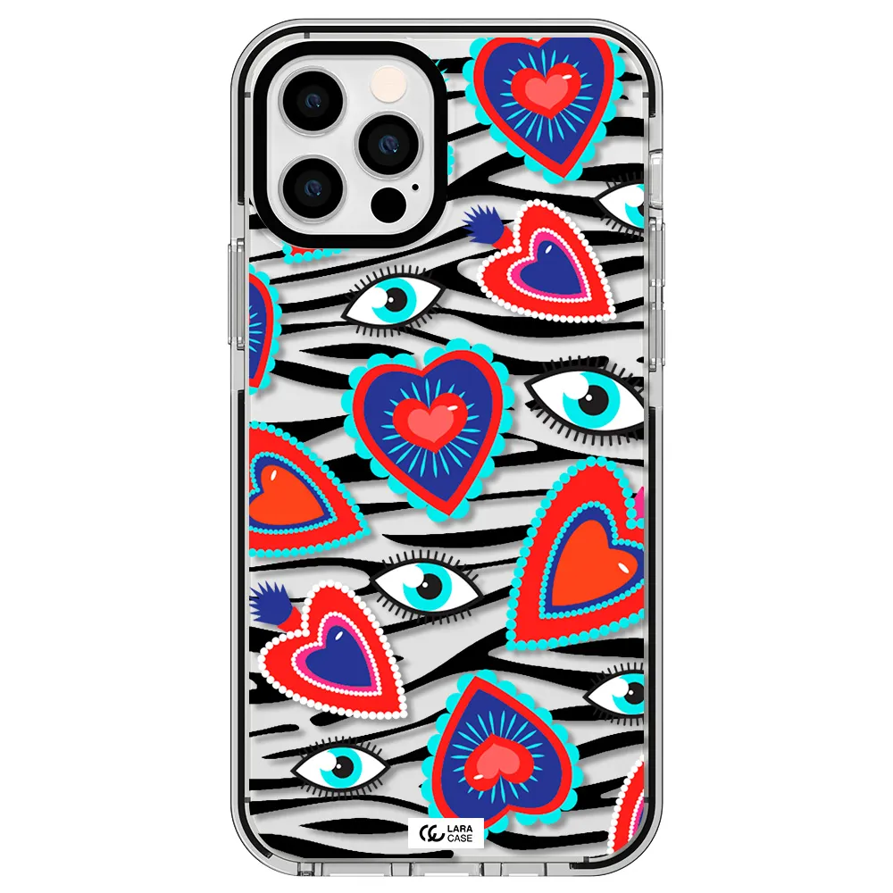 Eye Heart Apple iPhone 12 pro impact black border Case