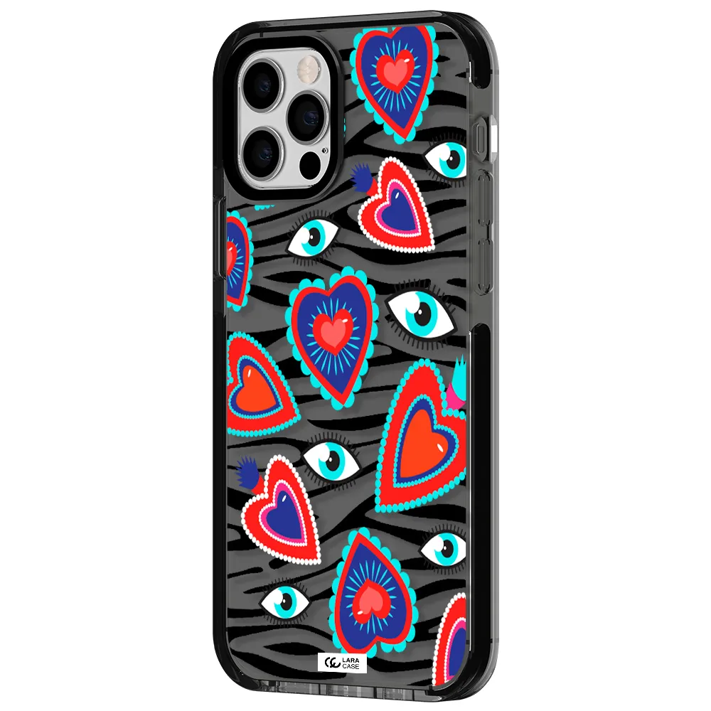 Eye Heart Apple iPhone 12 pro impact Smoke Black Case