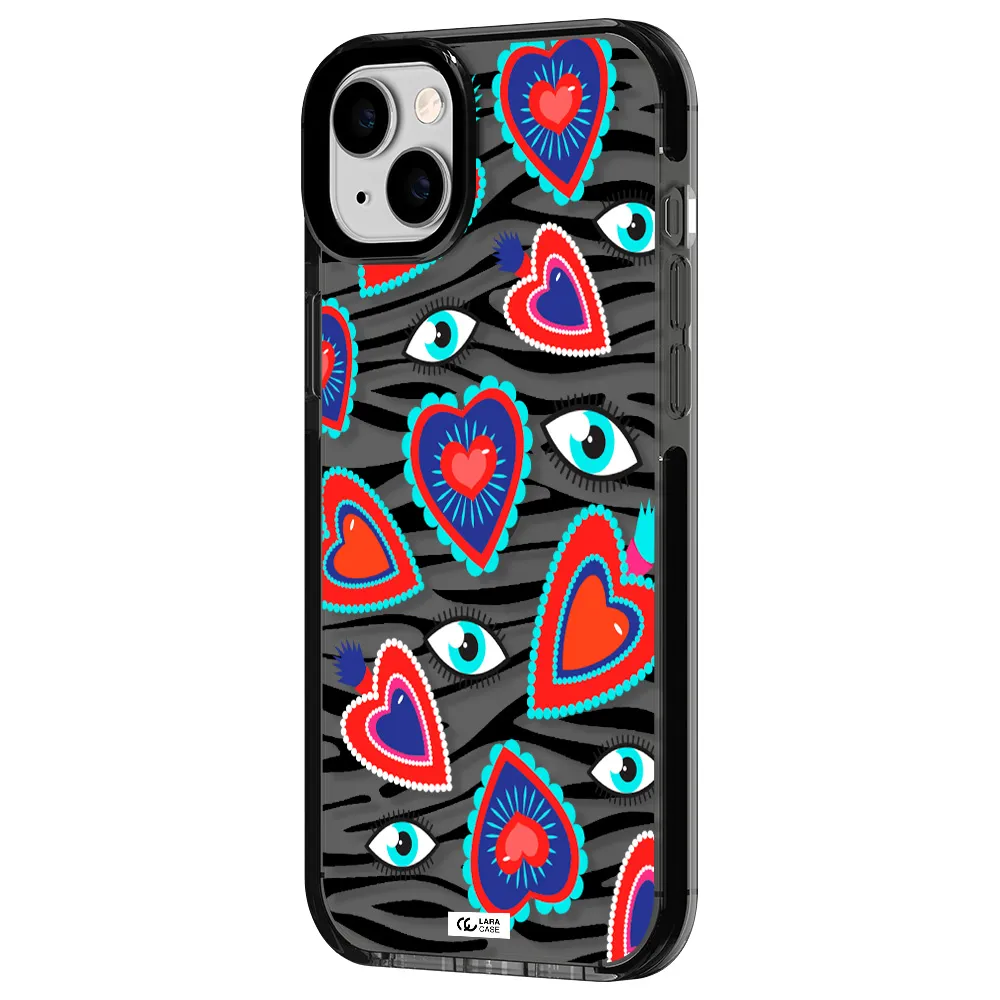 Eye Heart Apple iPhone 14 plus impact Smoke Black Case