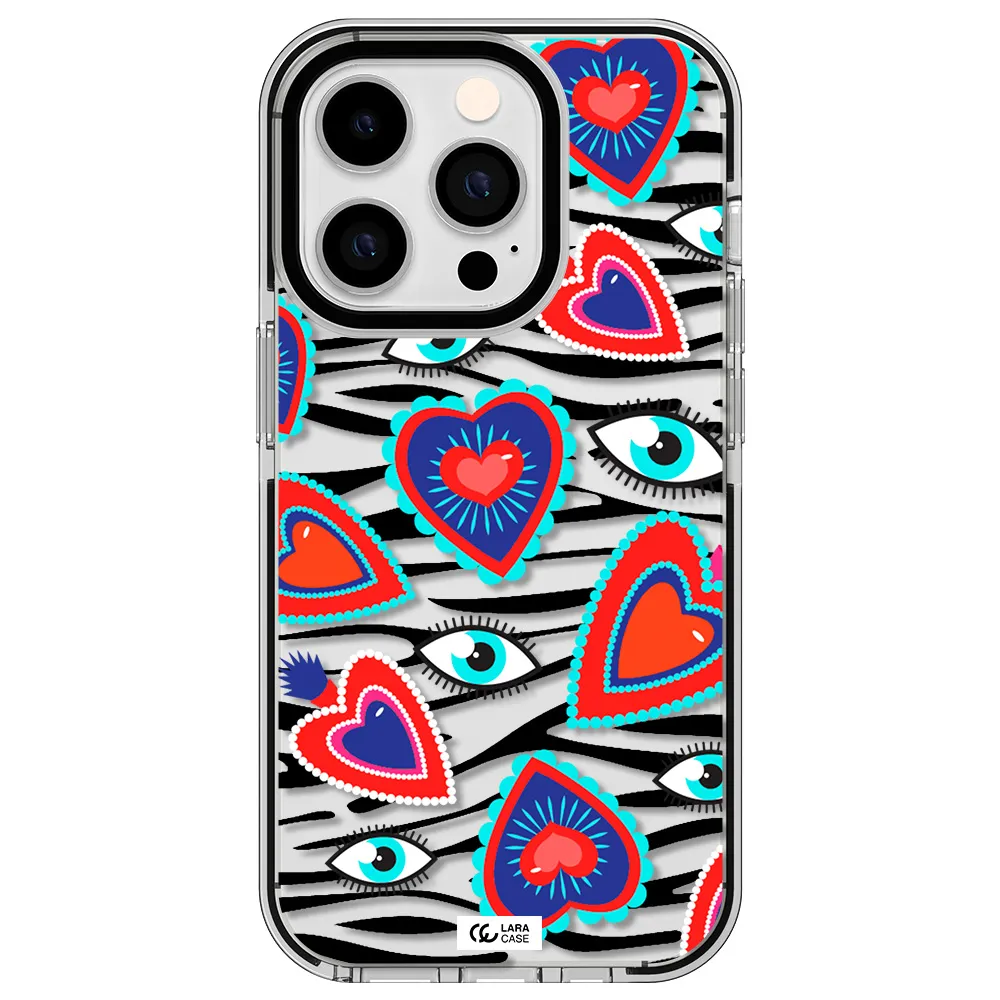Eye Heart Apple iPhone 14 pro impact black border Case
