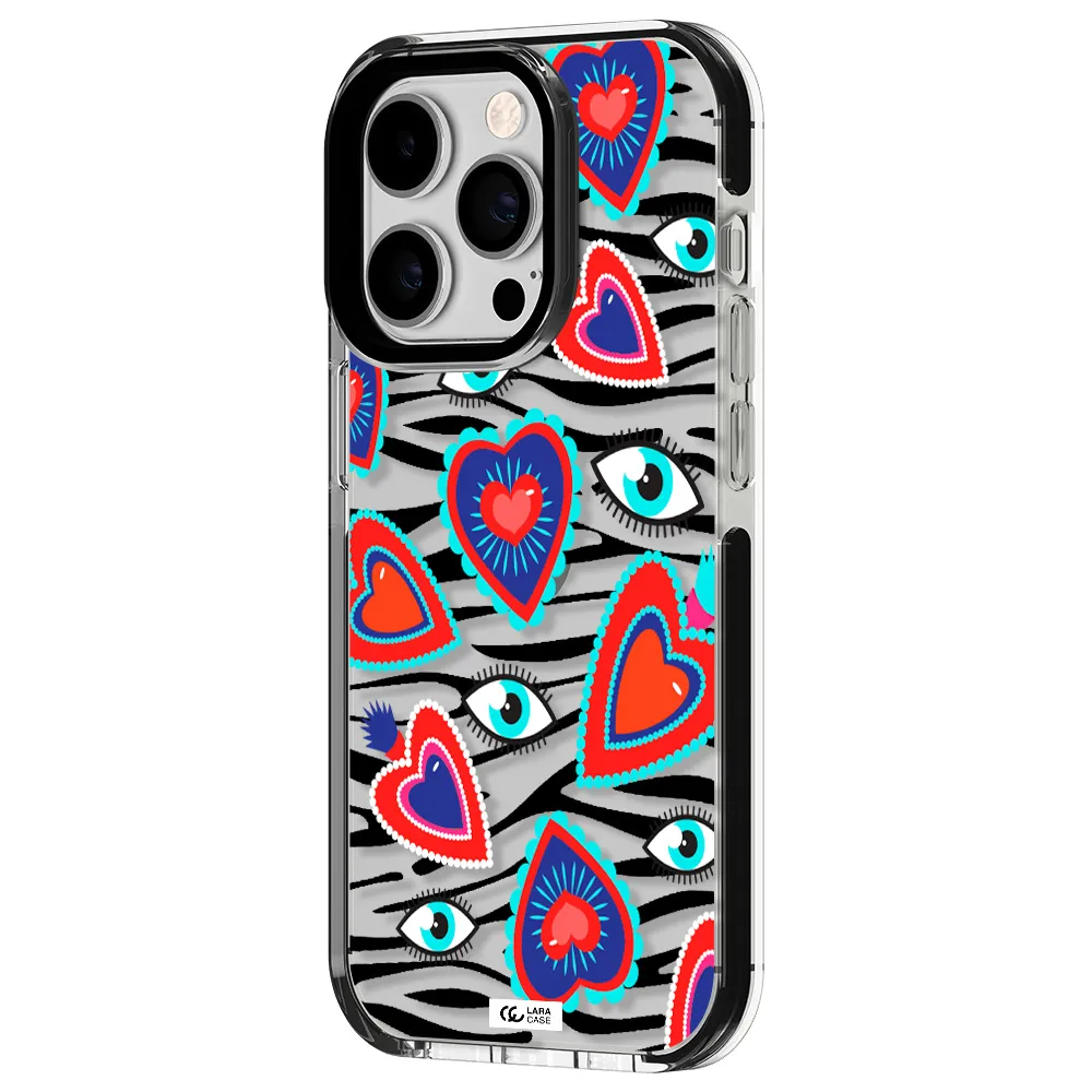 Eye Heart Apple iPhone 14 pro impact black border Case