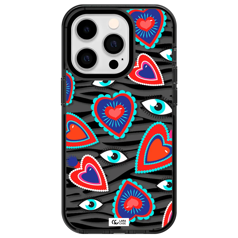 Eye Heart Apple iPhone 14 pro impact Smoke Black Case